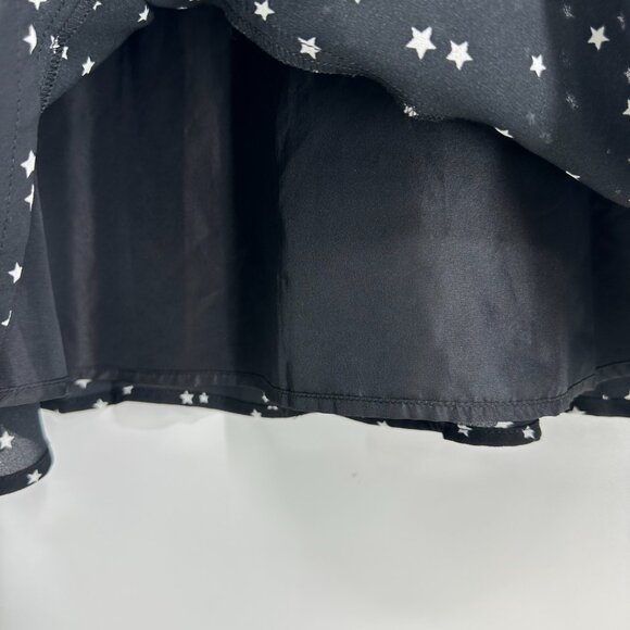 Lucky Brand Star Print Mini Dress M Long Bell Sleeves A Line Black - Picture 11 of 12